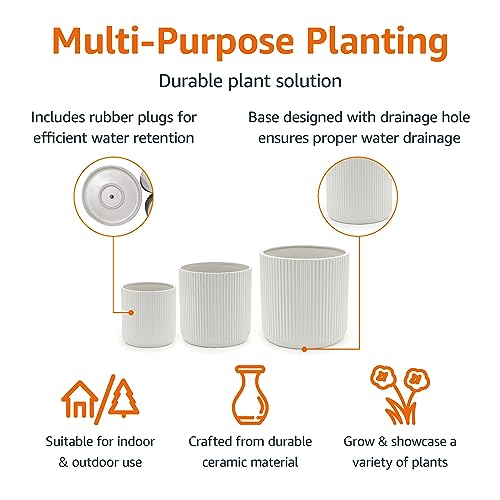 Fluted Ceramic Planters for Indoor Outdoor Plants (3 Count)