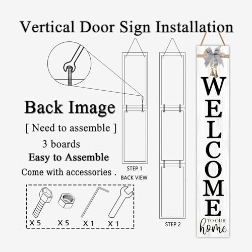 Vertical Wood Welcome Sign 47.2x7.8 Inch Farmhouse Rustic Decor for Front Porch (White / 7.8" x 47.2" / Welcome To Our Home)
