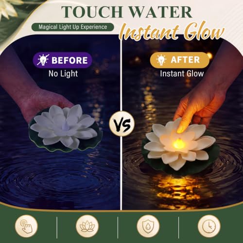 18 Pcs Floating Lotus LED Lights (White,Blue / 3.94 Inch)