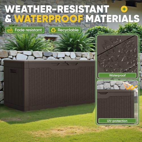 Outdoor Storage Box 100 Gallon Storage Bin with Lid for Patio Furniture (Dark Brown / 100 Gallon)
