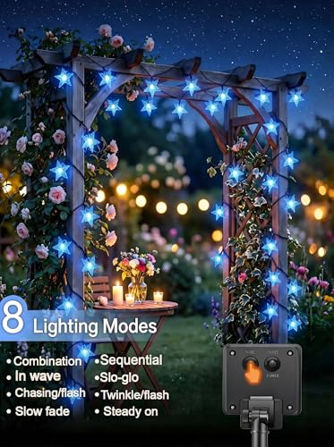 Twinkle Solar Star String Lights Outdoor Waterproof 39FT (Blue)