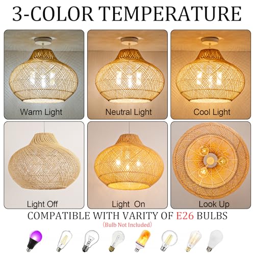 18.9" Rattan Pendant Light (Metal+Rattan / 18.9" 3-Light)