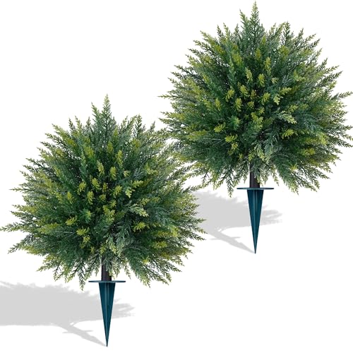 2PCS Artificial Cedar Topiary Ball Tree with Ground Spike (Cedar)