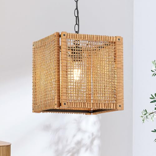 1 Light Rattan Pendant Light (12” / Brown)