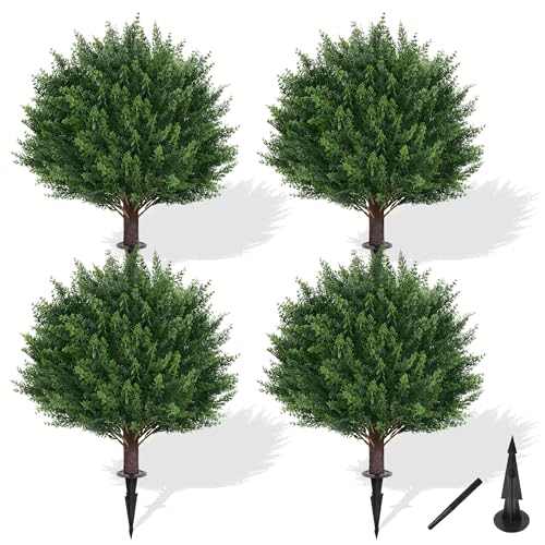 Artificial Set of 4 UV Resistant Cedar Topiary Ball Tree for Outdoor (Cedar Ball 4pc)