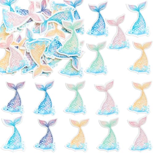 54Pcs Edible Mermaid Tail Cupcake Toppers Wafer Paper Mini Under the Sea Mermaid Tail Cake Topper Decoration for Ocean theme Birthday Party Supplies Pink Blue Purple (54 Count)
