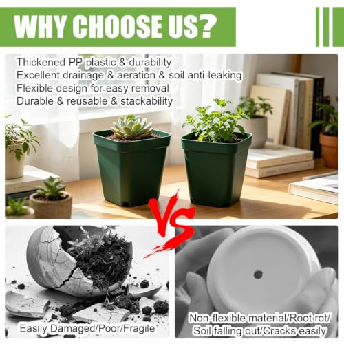 2.75 Inch Square Nursery Pots with Drainage Holes for Plants (Green-120p / 2.7" 120P)