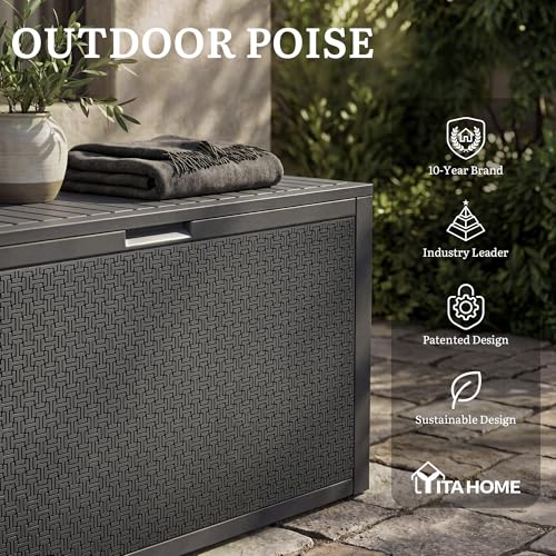 95 Gallon Large Outdoor Deck Box (Dark Gray / 90 Gallon Maze Pattern)