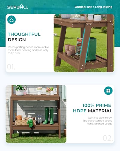 3 Tier Outdoor Potting Bench with Storage (Brown / Sleek)