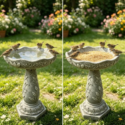 23.62" H Modern Resin fiber Outdoor Bird Bath (23.62''H)