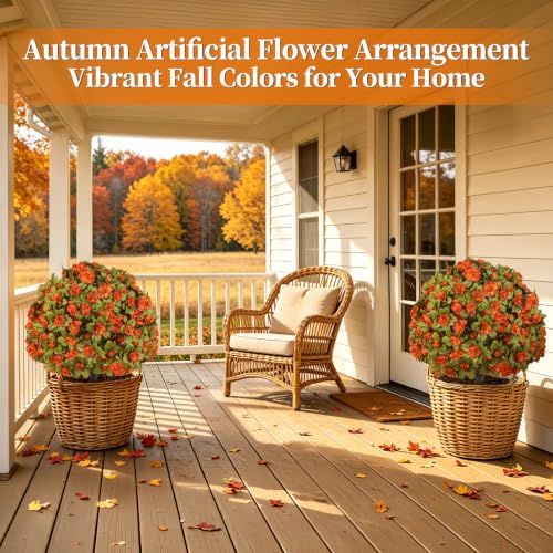 2 Pack 24" Fall Artificial Azalea Topiary Balls with Ground Spike (Fall Azalea)