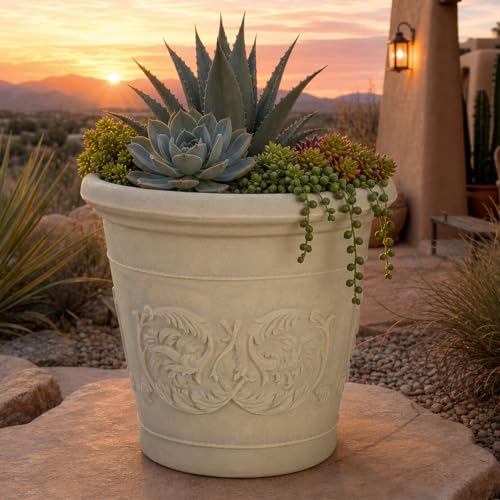 Sunnydaze Arabella 16'' Plastic Planter Pot for Plants (Beige / 16 in)