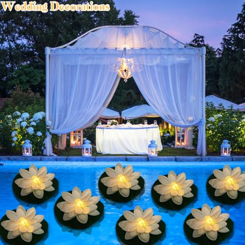 12 PCS Waterproof Floating Lotus Light (Warm White+Dragonfly / 5 inch)