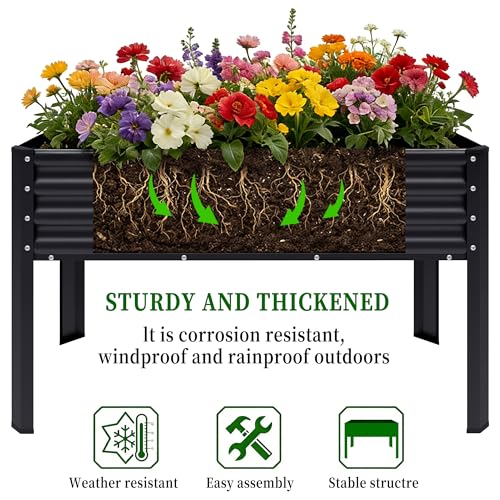 2Pcs Galvanized Raised Garden Bed with Legs (43"x24"x32" / Black(2PCS))
