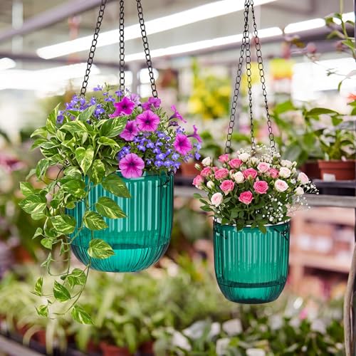 2 Pcs 6.5'' 4.5'' Hanging Self Watering Pot for Indoor Plant (Emerald / 6.5'' 4.5'')