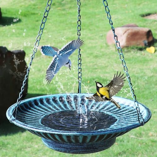 12" Hanging Solar Bird Bath (B-blue and Black)