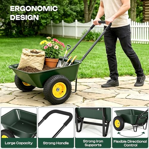 Autodaya 2 Wheel Wheelbarrow (132lb|green-3 Cu Ft)