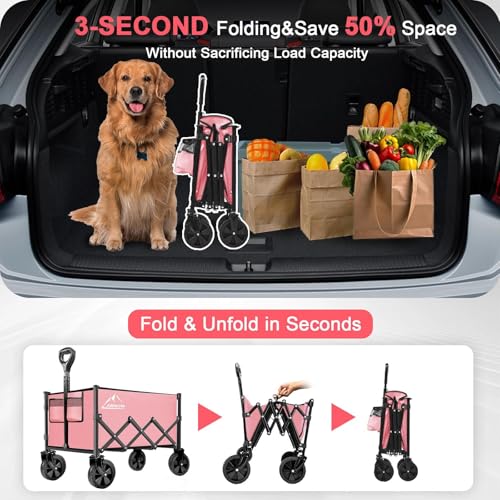 100L Collapsible Wagon Cart with All Terrain Wheels (Light Pink / 100L)