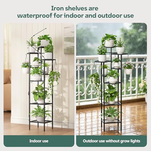 8 Tier Black Plant Stand with Grow Lights (Black / 8-Tier with grow light)