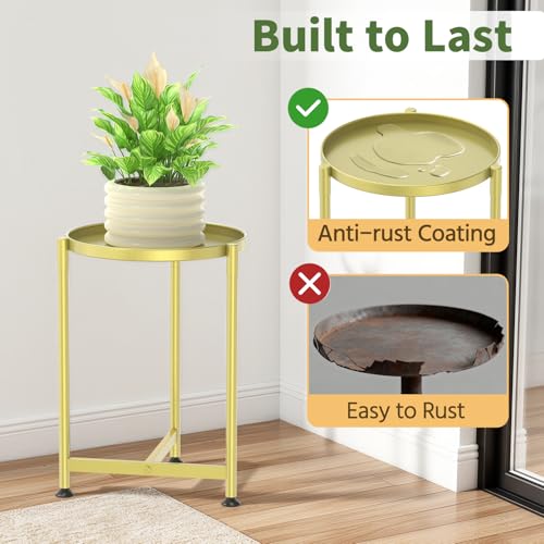 Metal Small Plant Stand Indoor Tall with 11 Inch Large Tray (Antique Gold / 1 Tier)