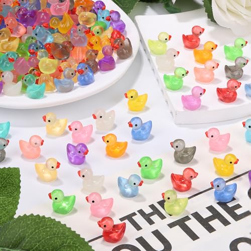 280PCS 18 Colors Luminous Mini Resin Ducks Glow in The Dark Tiny Ducks Figures to Hide Bulk Plastic Duck Miniature for Dollhouse Micro Landscape Aquarium Potted Cake Decor DIY Craft Gifts Party Favors (280pcs-colorful Ducks)
