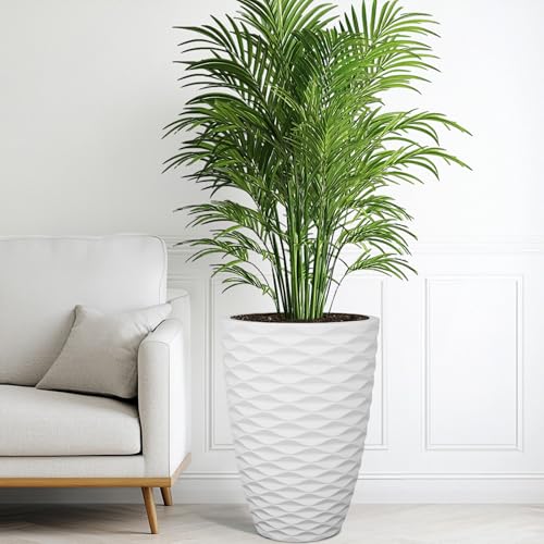 2 Pack 19" White Resin Tall Outdoor Planters with Wave Texture (19"h-white Wavy)
