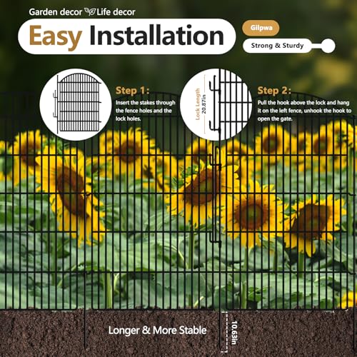 10 Panels Decorative Garden Fence with Lock (48in(H) X 24ft(L))