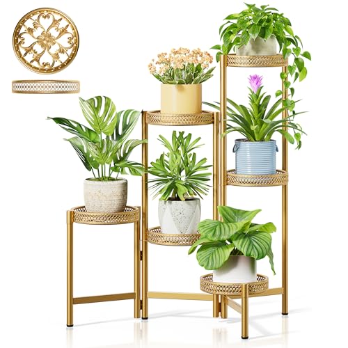 6 Tiered Plant Stand Indoor for Multiple Large Planter (GoldWave / 6-tiers)