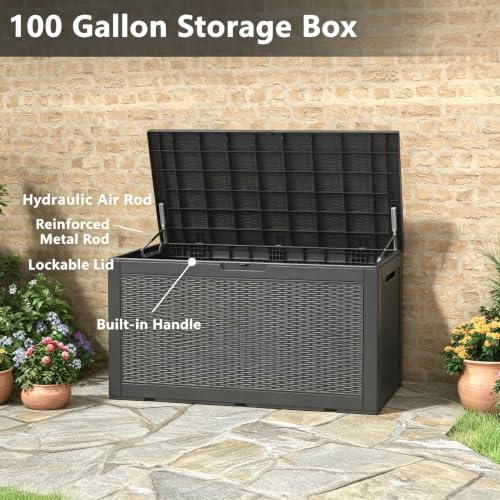 110 Gal Outdoor Storage Box Waterproof (110 Gallon / Dark Black)