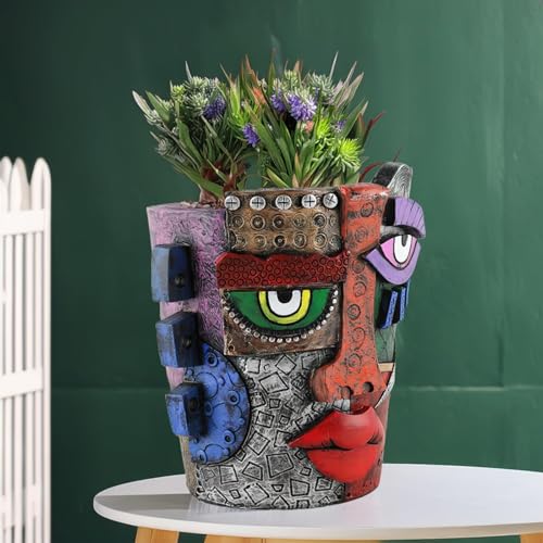 Abstract Face Head Planter Picasso Colorful Art Resin Flower Pot