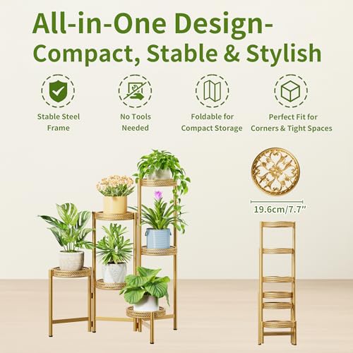 6 Tiered Plant Stand Indoor for Multiple Large Planter (GoldWave / 6-tiers)