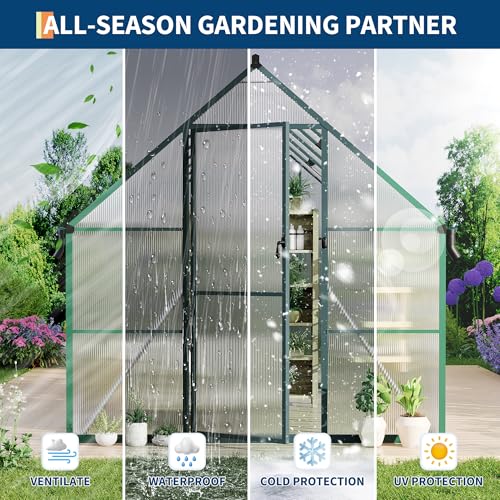 8X12FT Polycarbonate Greenhouse with Aluminum Frame (Green / 8X12FT)