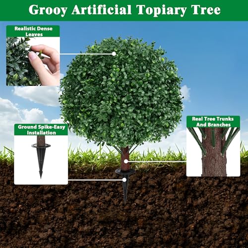 Set of 4 Artificial Boxwood Topiary Ball Tree with Ground Spike (Boxwood Ball 4pcs)