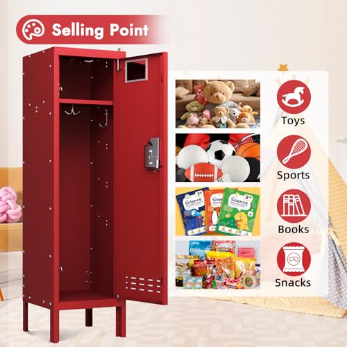 Metal Kids Locker (Red-1 / 1 Door-(54" H x 15" W x 15" D))