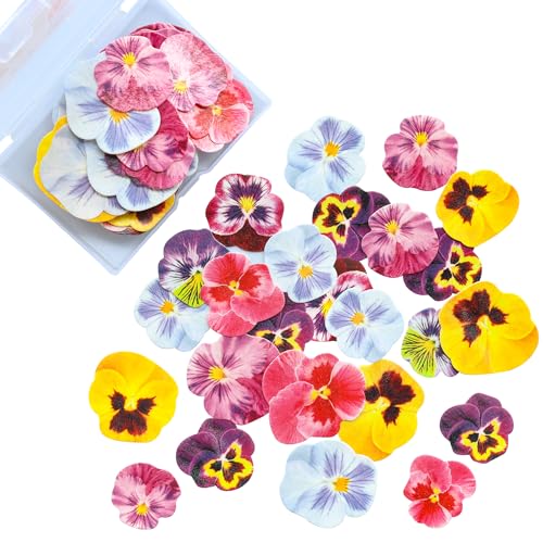 64Pcs Edible Flower Cupcake Toppers Wafer Paper Flat Cake Toppers Spring Bridal Engagement Baby Shower Birthday Party Cupcake Picks Anniversary Party Supplies (64 Count)