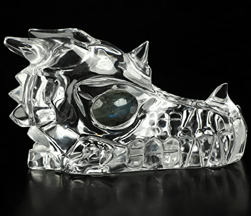 5.0" K9 Crystal Carved Crystal Dragon Skull with Labradorite Eyes.2327 (4.6" K9 Crystal Dragon 8)