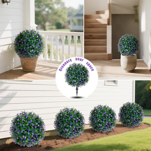 2Pack Artificial Purple Flower Topiary Ball Tree with Ground Spike (Purple Flower)