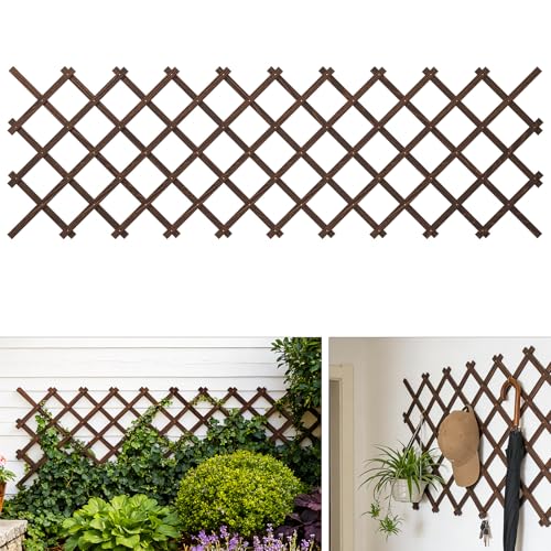 Expandable Wooden Lattice Panels Outdoor Garden Fence Trellis for Climbing Plants Roses Vines Cucumbers Weather Resistant Decorative Wood Privacy Fence (Brown-1PC / 38''x 89'')