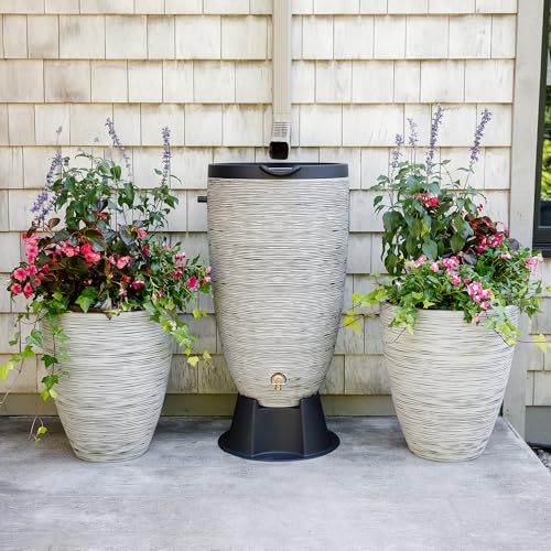 Newport 50‑Gallon Flat‑Back Rain Barrel with Stand & Planter Bundle (Slate / Rain Barrel & Planter Bundle)