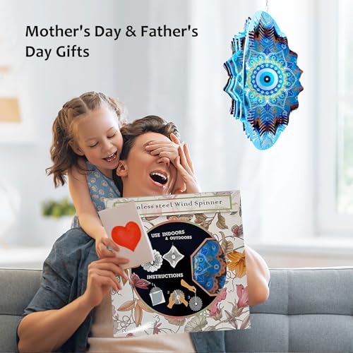 Wind Spinners Outdoor Mandala Peacock Evil Eye‌ (12in / 009-9blue)