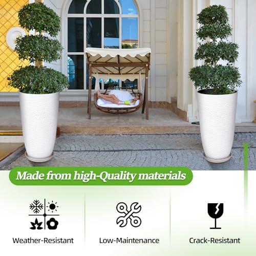 Set of 2 9 Gallon Tall Large planters for Outdoor (White / 21IN)