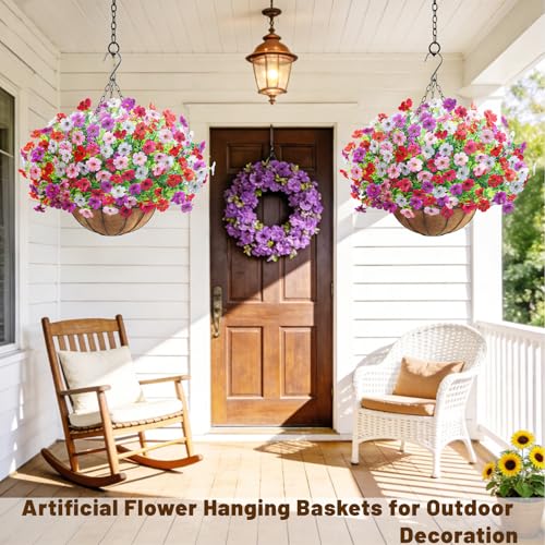 2 Set Artfiticial Hanging Flowers with Basket & Foam Outdoor (Mix 4 Colors / 2 Pcs)