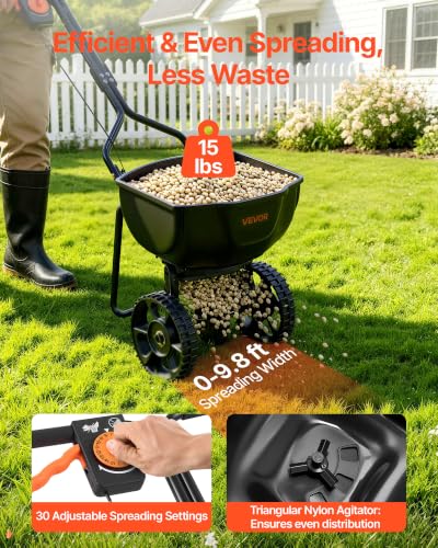 Broadcast Spreader 15 lbs Capacity Hopper Walk (15LB / Black)