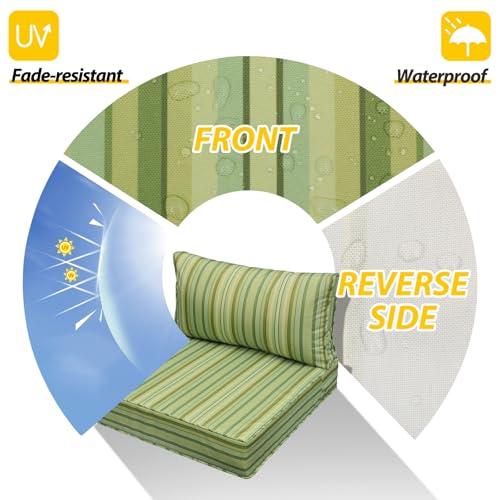 Outdoor Chair Cushions (Mossy Forest Stripe / 25.5"x25.5"x5" / 25.5"x13.5")