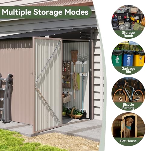 4x6 FT Lean to Shed Outdoor Storage Shed (Brown / 4'x6')