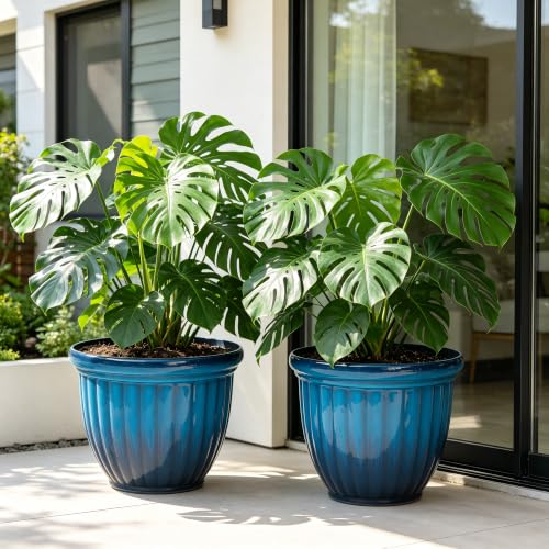 Autodaya 15" Large Planters for Outdoor Plants Set of 2 Plastic Flower Pots (2 Count)