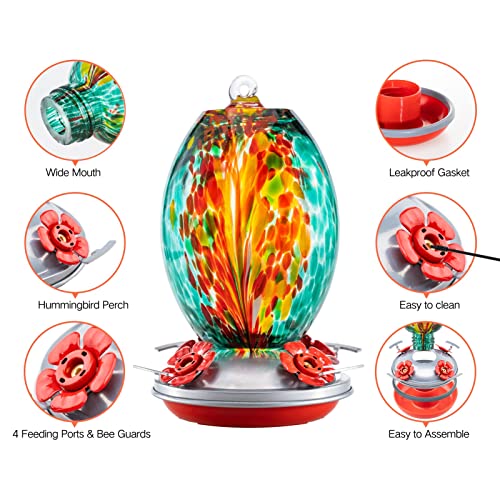 Glass Humming Bird Feeders for Outdoors (Emerald Peacock)