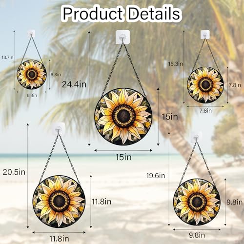 Retro Sunflower Stained Glass Window Hanging Suncatcher Gifts for Mom 12" (Yellow / 11.8x11.8 IN)