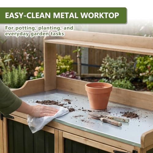 Rolling Potting Bench with Storage and Galvanized Metal Top (Black / 37" x 18" x 47")