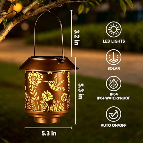 Solar Lantern Lights Outdoor Hanging Garden Light Decor Gifts Hummingbird (Hummingbird-01)